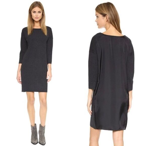 Vince Wool Charcoal Grey Mixed Media Sweater Dress Size M - Picture 2 of 10